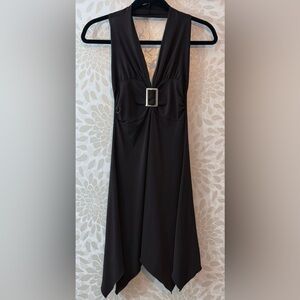 Vintage Y2K Women’s M Dark Brown Deep V Silver Buckle Halter Short Dress